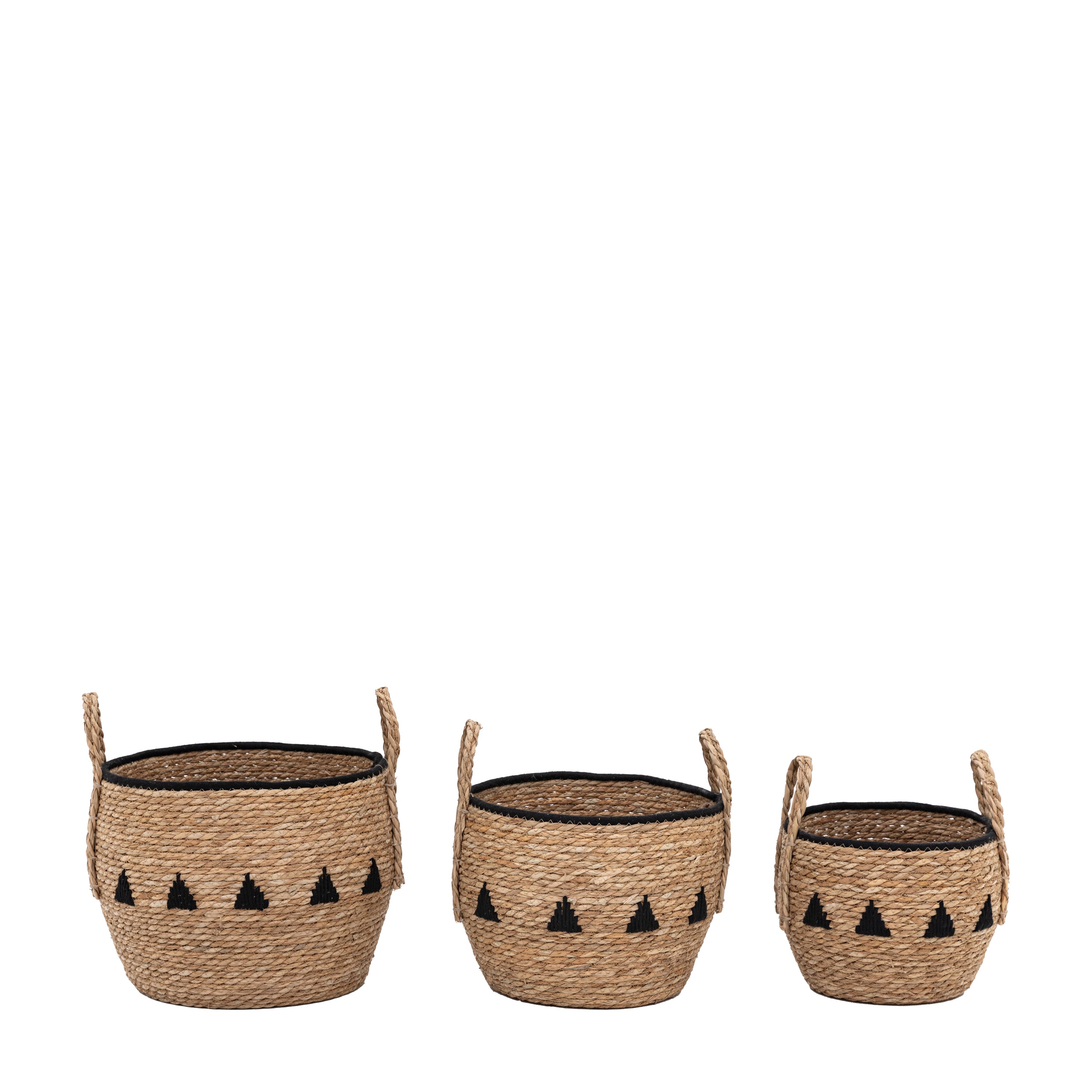 Set of 3 Moss Natural Seagrass & Black Baskets